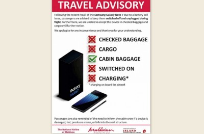 މޯލްޑިވިއަންގެ ފްލައިޓްތަކުގައި ނޯޓު 7 ބޭނުންކުރުން މަނާކޮށްފި