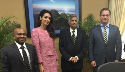 އަމާލް ކްލޫނީ އާއި ޖެރެޑް ޖެންސާ ސްރީލަންކާއަށް ވަޑައިގެންފި