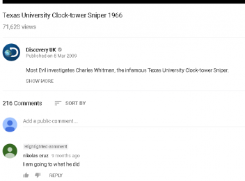 ފްލޮރިޑާ ސްކޫލުގައި ހަމަލާ ދިން މީހާގެ ސޯޝަލް މީޑިއާއިން "ކަންބޮޑުވުން އުފެދޭ ފަދަ" ޕޯސްޓުތަކެއް