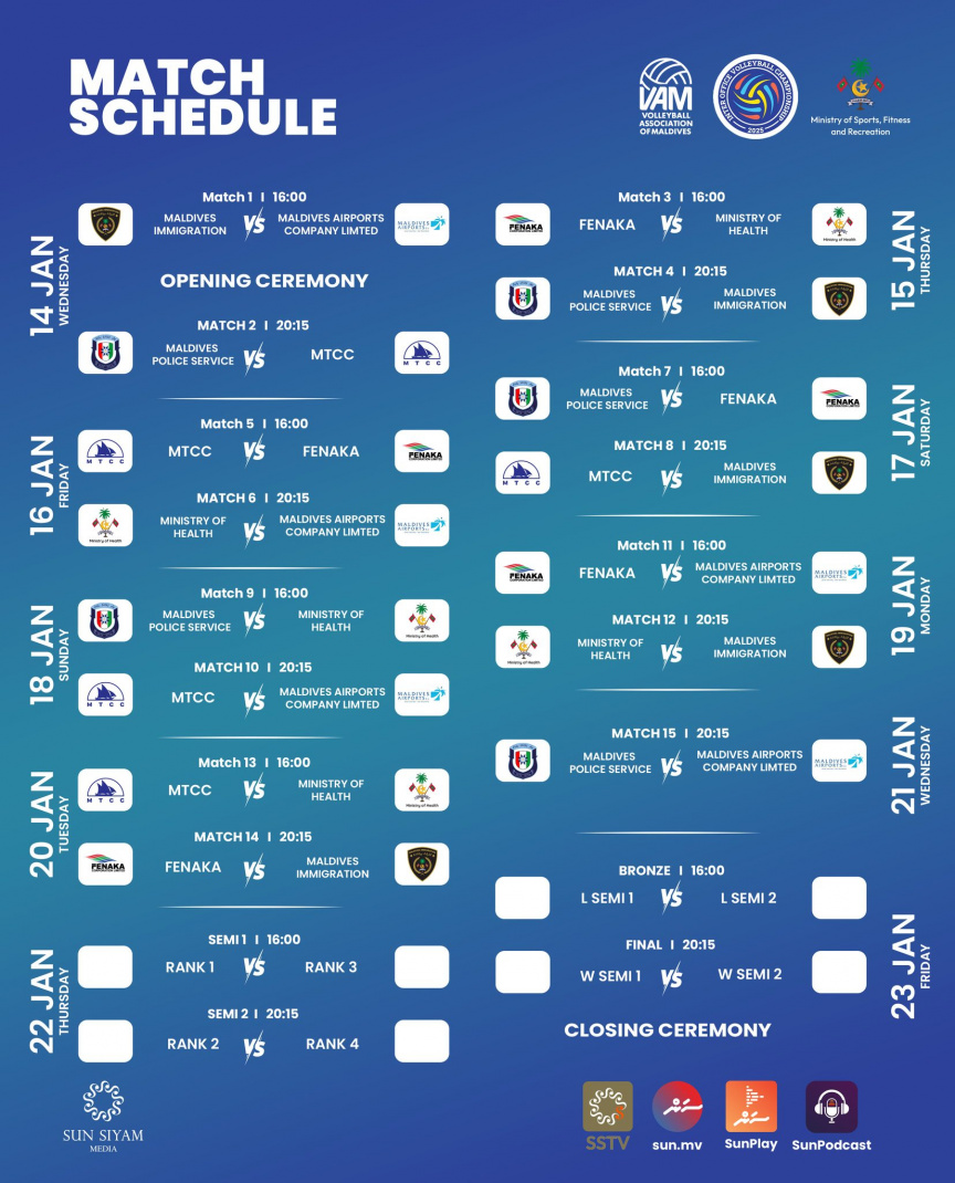 އޮފީސްތަކުގެ ވޮލީބޯޅަ މުބާރާތް ހަވީރު ފަށަނީ، ޓިކެޓުގެ އަގަކީ 20 ރުފިޔާ