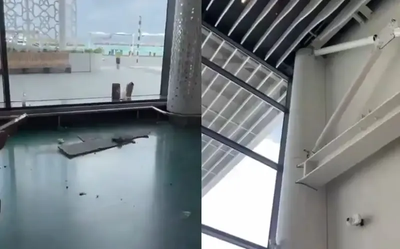 ވެލާނާ އިންޓަރނޭޝަނަލް އެއަރޕޯޓް (ވީއައިއޭ)ގައި އަލަށް ހުޅުވި ޓާމިނަލުގެ ސީލިންގ އިން ބައެއް ވެއްޓި، އާއްމުންގެ ފާޑުކިޔުން އަމާޒުވެއްޖެ