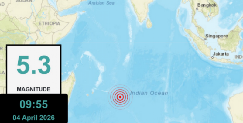 ރާއްޖޭގެ ދެކުނުން، 'މިޑް އިންޑިއަން ރިޖް' ސަރަހައްދަށް 5.3 މެގްނިޓިއުޑް ބާރުމިނުގެ ބިންހެލުމެއް އަތުވެއްޖެ